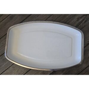 Catherineholm White & Silver Enamelware Tray MCM Norway 15" x 9.5" MCM Retro Vtg